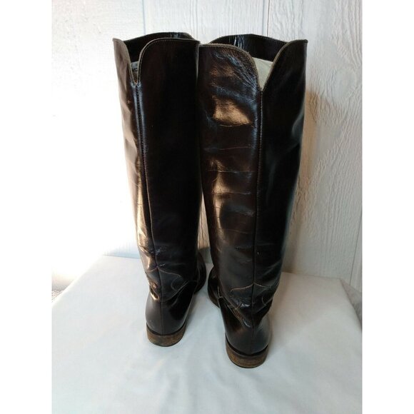Charles David Women's Sz 7 B Brown Leather Riding Boots Vibram Soles FLAWS - Picture 4 of 12